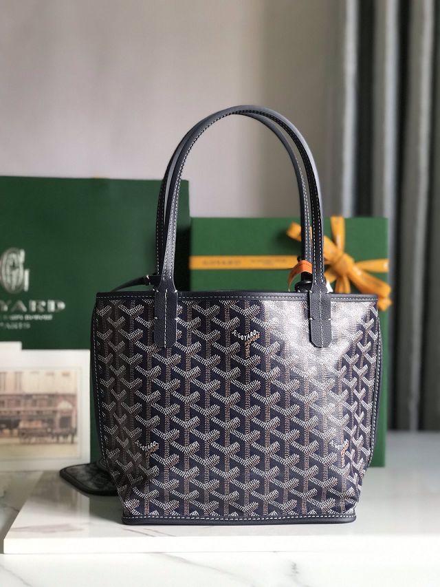 Goyard original calfskin&canvas reversible anjou mini bag GY0086 navy blue