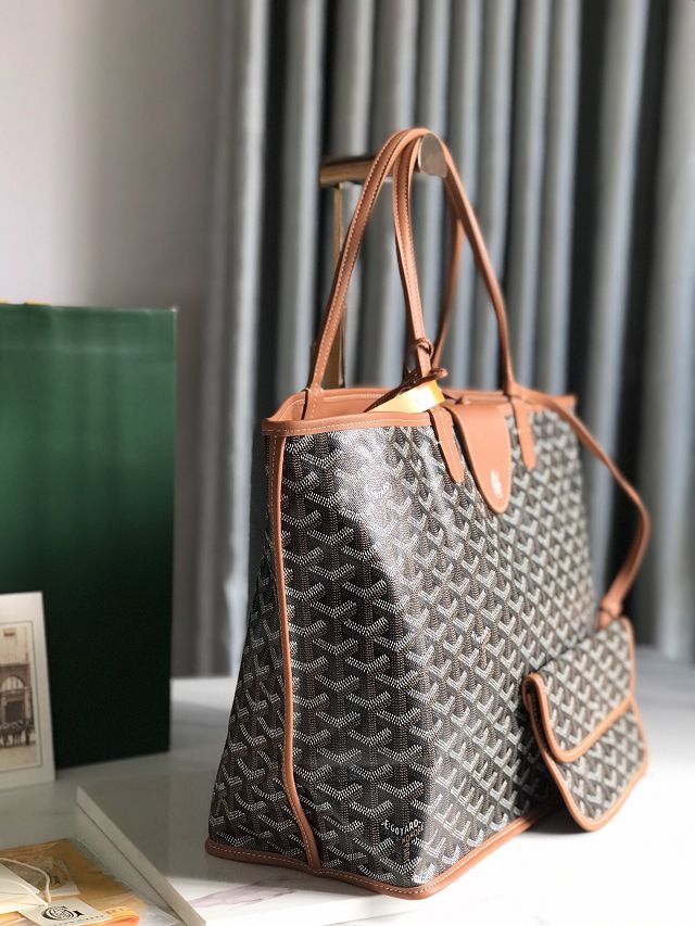 Goyard original calfskin&canvas reversible anjou PM bag GY0087 black&brown