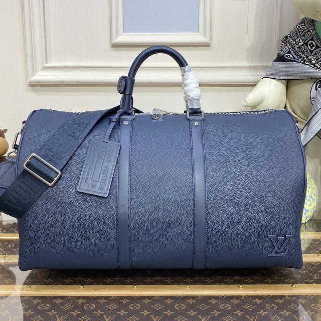 Louis vuitton original calfskin aerogram keepall 50 M21536 navy blue