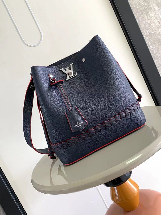 Louis vuitton original calfskin bucket bag M54677 navy blue