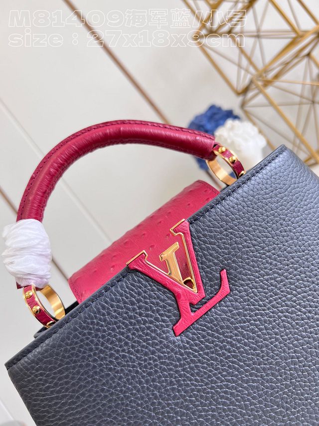 Louis vuitton original calfskin capucines BB handbag M21103 navy blue&rose