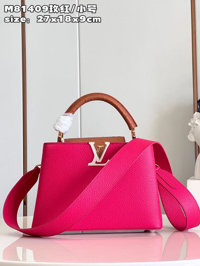 Louis vuitton original calfskin capucines BB handbag M58671 rose red