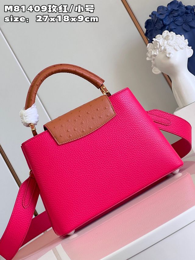 Louis vuitton original calfskin capucines BB handbag M58671 rose red