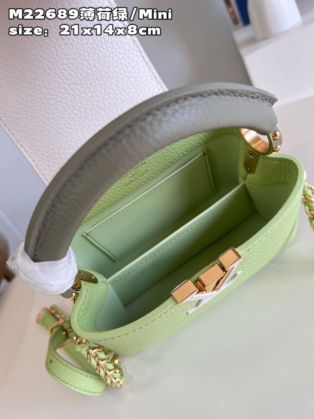 Louis vuitton original calfskin capucines mini handbag M48865 light green