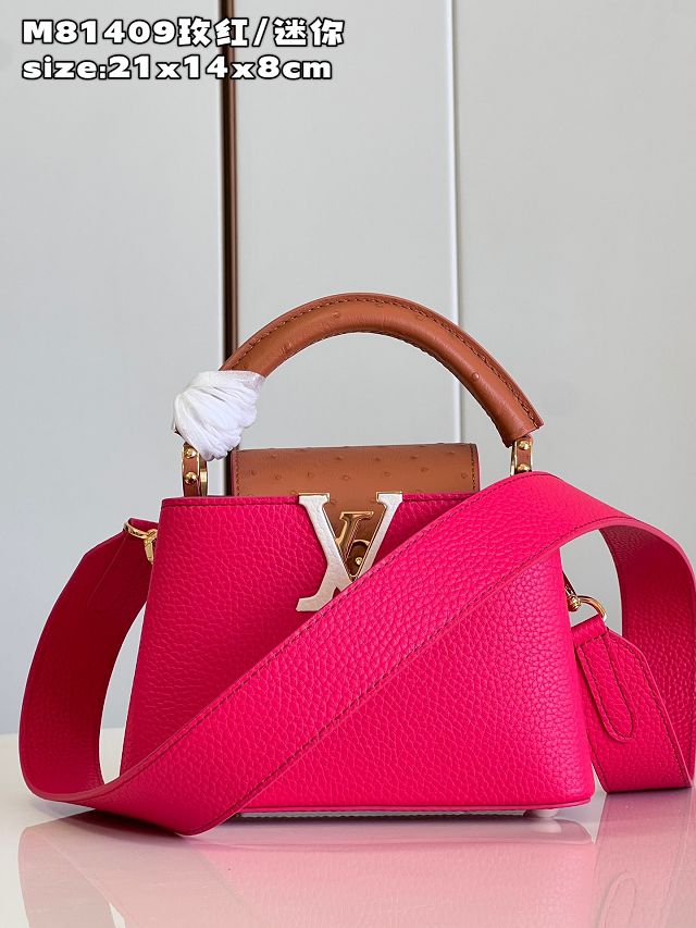 Louis vuitton original calfskin capucines mini handbag M48865 rose red