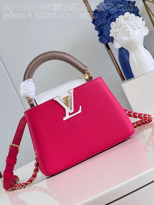 Louis vuitton original calfskin capucines mini handbag M48865 rose red&white