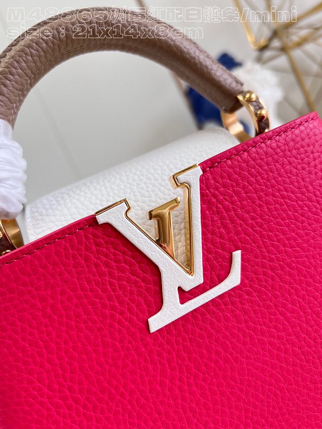 Louis vuitton original calfskin capucines mini handbag M48865 rose red&white