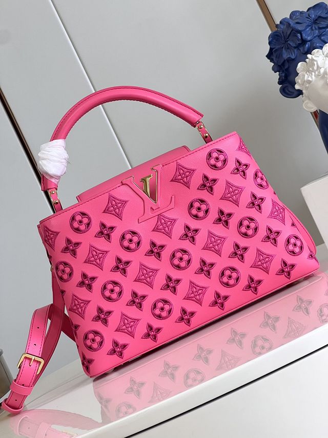 Louis vuitton original calfskin capucines mm handbag M21105 rose red