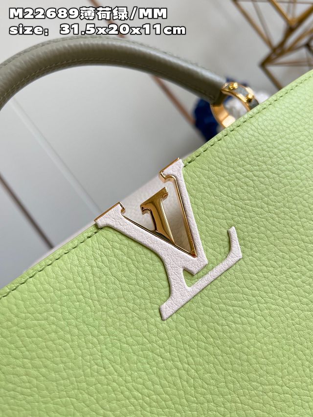 Louis vuitton original calfskin capucines mm handbag M59516 light green