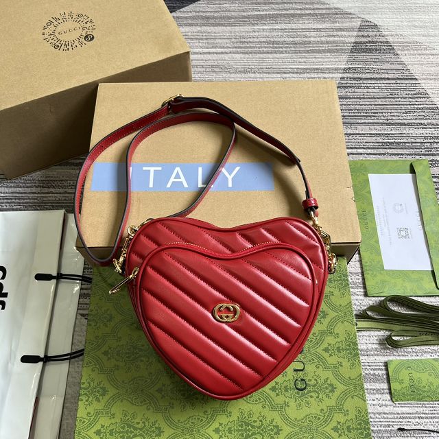 2023 GG original calfskin mini heart shoulder bag 751628 red