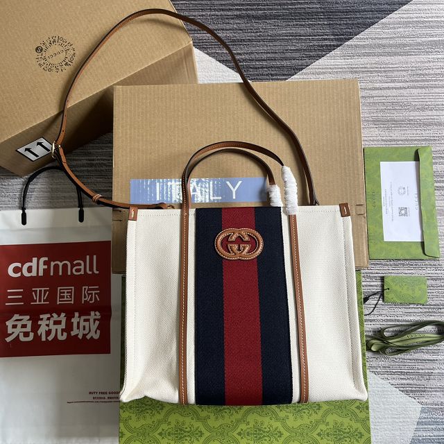 2023 GG original canvas small tote bag 727728 white