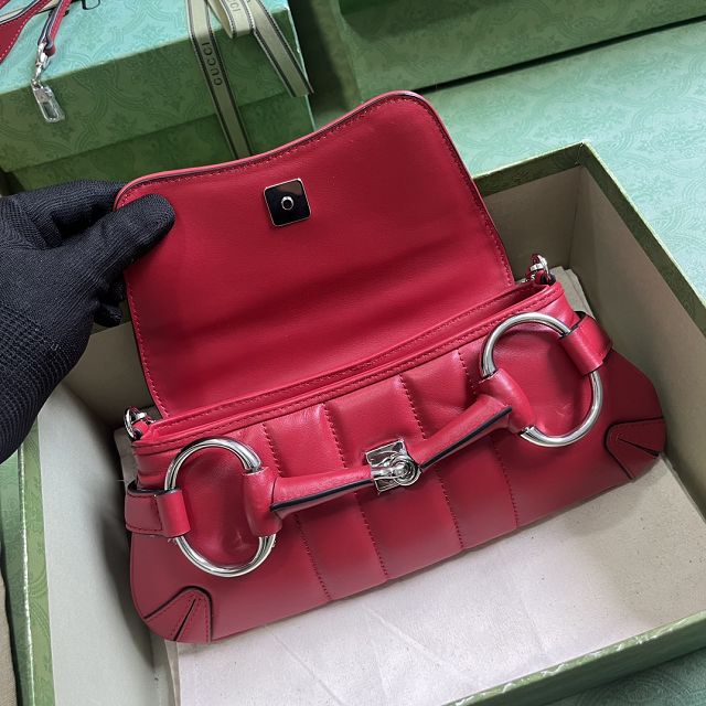 GG original calfskin horsebit chain small shoulder bag 764339 red
