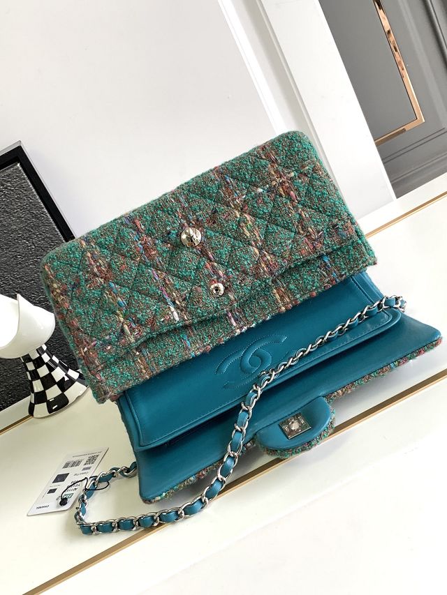 CC original tweed medium flap bag A01112 green