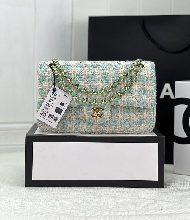 CC original tweed medium flap bag A01112 light green