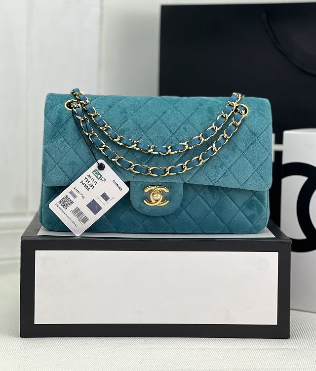 CC original velvet medium flap bag A01112 blue