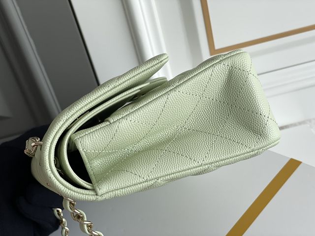 CC original grained calfskin medium flap bag A01112 light green