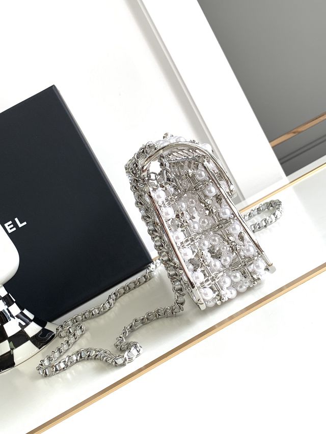 CC original metal&pearl evening bag AS4589 silver