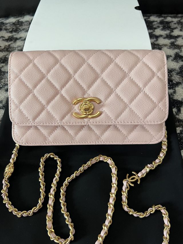 CC original grained calfskin wallet on chain AP3580 pink