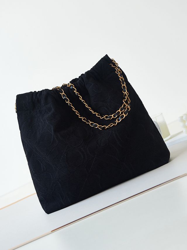 2024 CC original cashmere jacquard 22 medium handbag AS3261 black