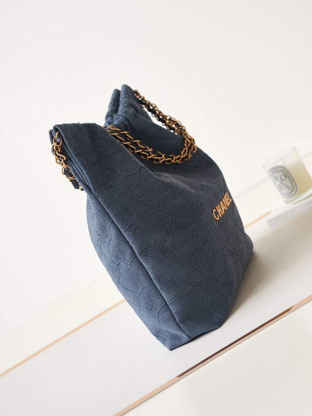 2024 CC original cashmere jacquard 22 medium handbag AS3261 blue