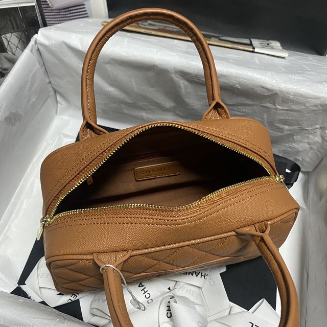 2024 CC original grained calfskin top handle bag AS3034 brown