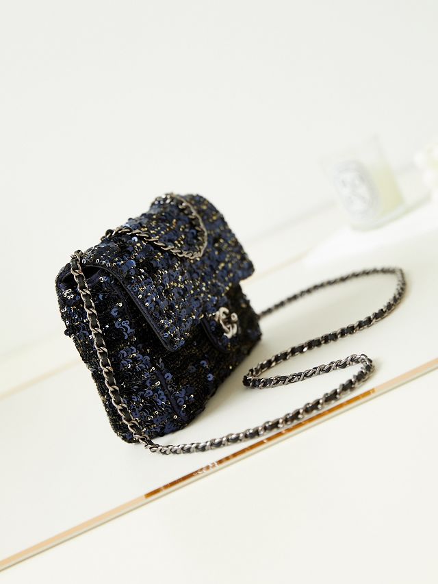 CC original sequins medium flap bag AS3965 black&blue