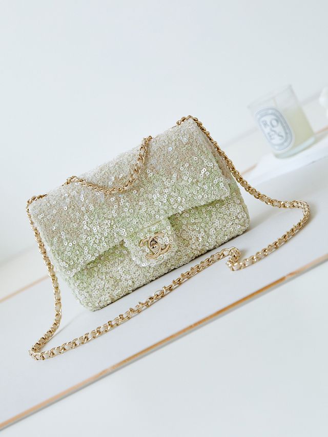 CC original sequins medium flap bag AS3965 light green