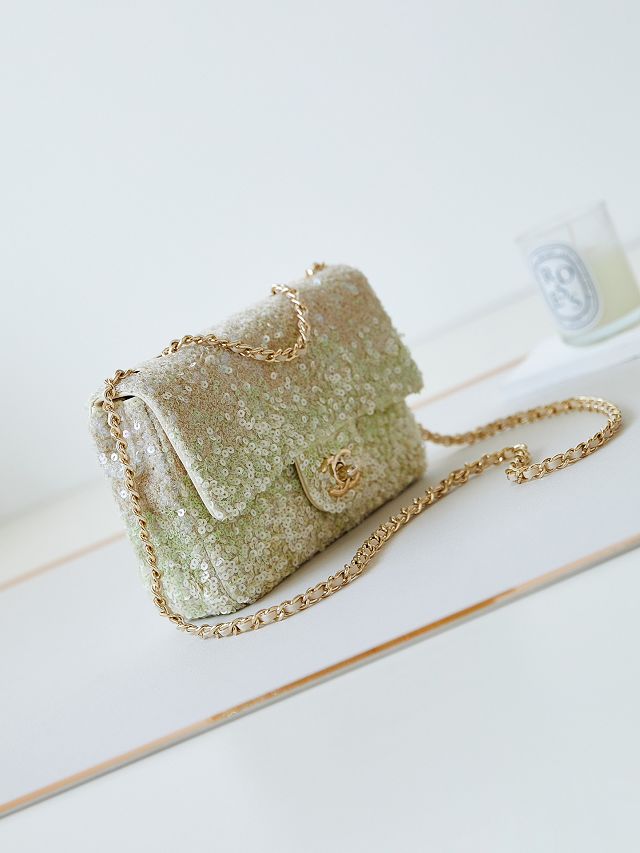 CC original sequins medium flap bag AS3965 light green