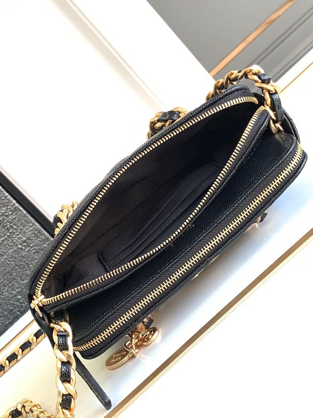 2024 CC original grained calfskin clutch with chain AP3495 black