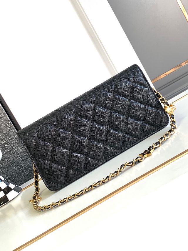 CC original grained calfskin clutch with chain AP3582 black