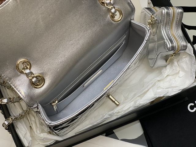2024 CC original mirror calfskin mini flap bag AS4646 silver