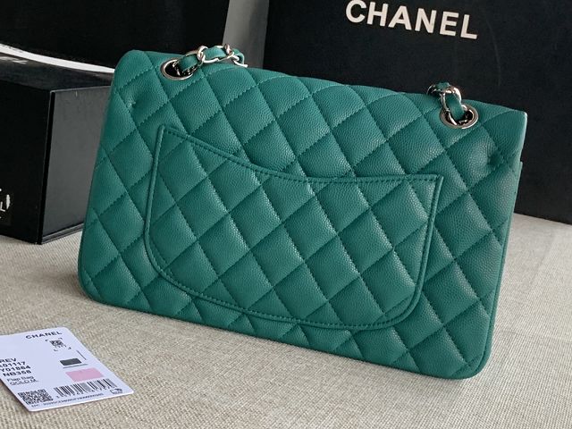 CC original grained calfskin small flap bag A01113 green