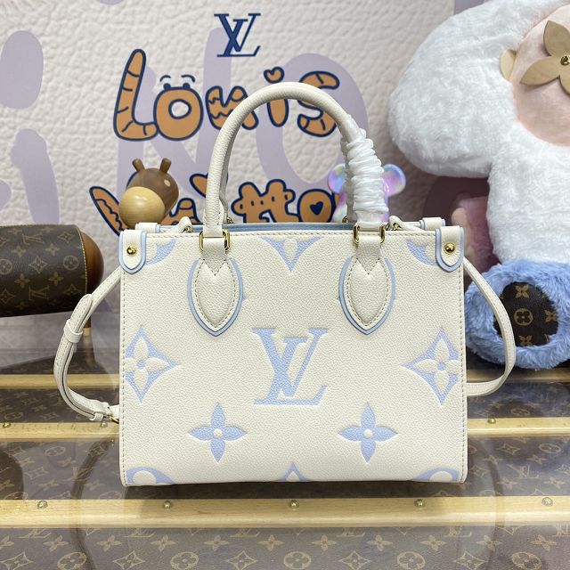 Louis vuitton original calfskin onthego pm M45653 white&blue