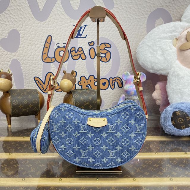 Louis vuitton original denim croissant MM handbag M46856 blue