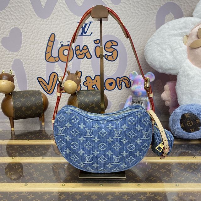 Louis vuitton original denim croissant MM handbag M46856 blue