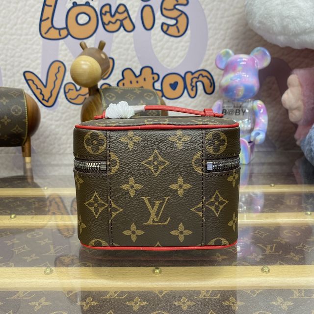 Louis vuitton original monogram nano nice cosmetic case M44936 red