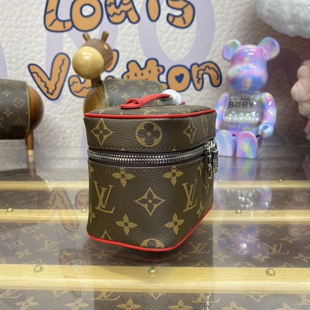 Louis vuitton original monogram nano nice cosmetic case M44936 red