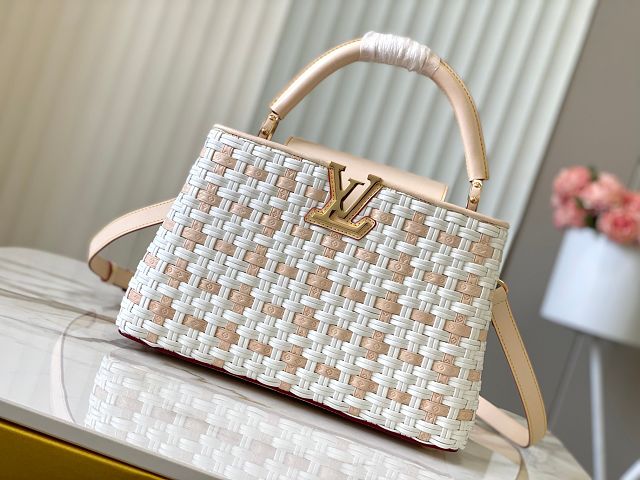 Louis vuitton original tweed capucines mm handbag M21652 apricot