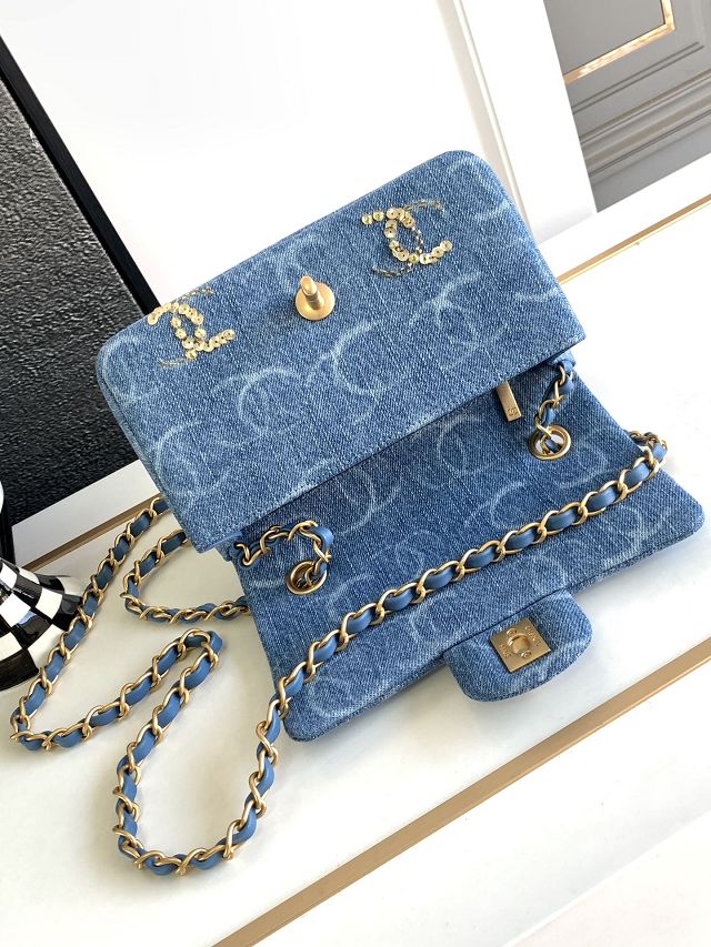 CC original denim mini flap bag A69900 blue