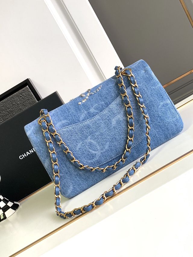 CC original denim small flap bag A01113 blue