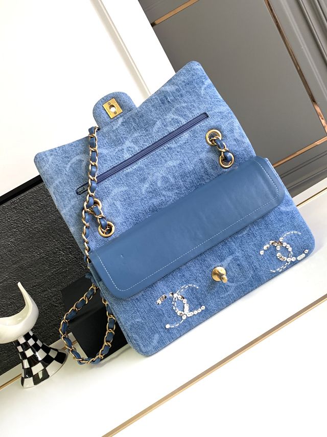 CC original denim small flap bag A01113 blue