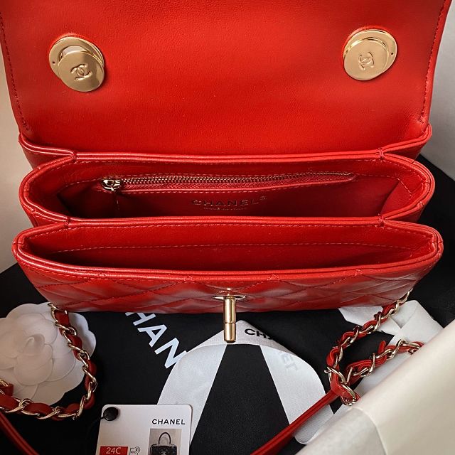 CC original lambskin mini top handle flap bag AS4654 red