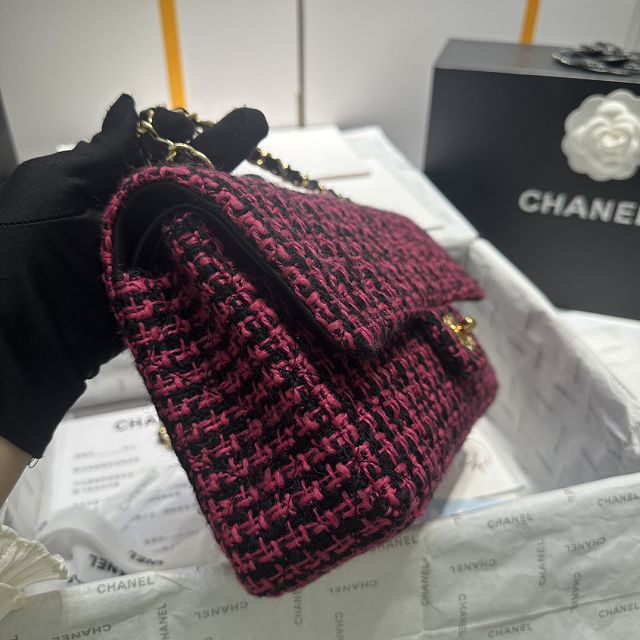 CC original tweed medium flap bag A01112 black&rose red