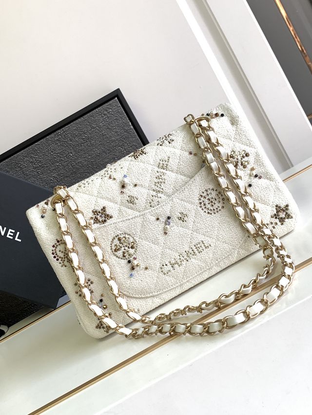 CC original tweed medium flap bag A01112 white