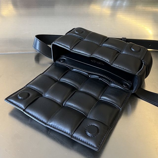 BV original lambskin mini cassette belt bag 710075 black