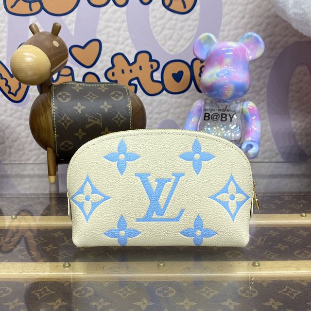 Louis vuitton original calfskin cosmetic pouch M45951 white&blue