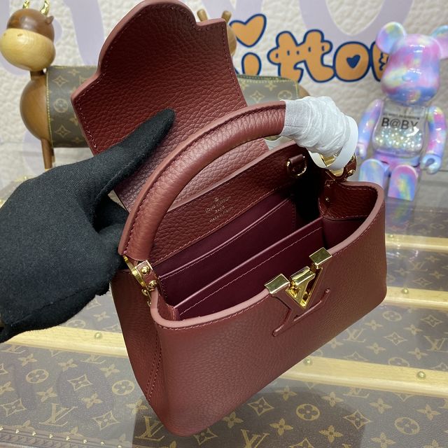 Louis vuitton original calfskin capucines mini handbag M22606 burgundy