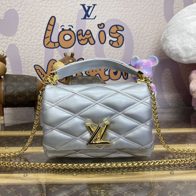 Louis vuitton original lambskin GO-14 medium handbag M25107 silver