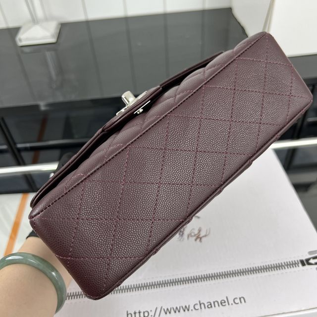 CC original grained calfskin small flap bag A01113 burgundy