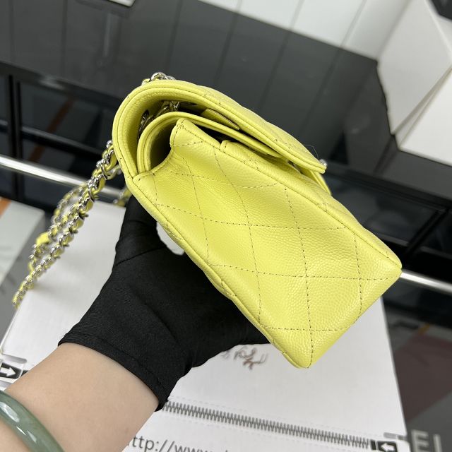 CC original grained calfskin small flap bag A01113 yellow